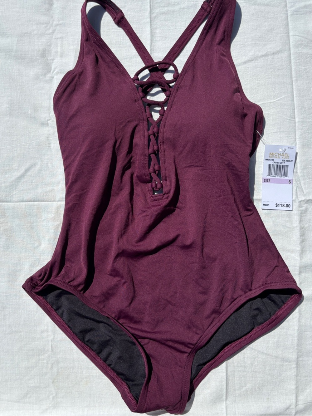 MICHAEL KORS Lace-Up One-Piece Swimsuit Merlot Size 6